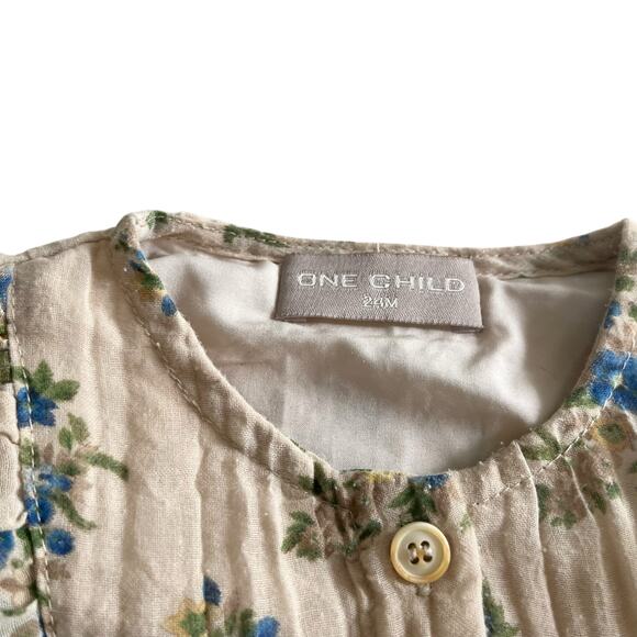 One Child Girls Beige Floral Pleated Ruffle Trim Summer Matching Set Size 24 M - Picture 2 of 8